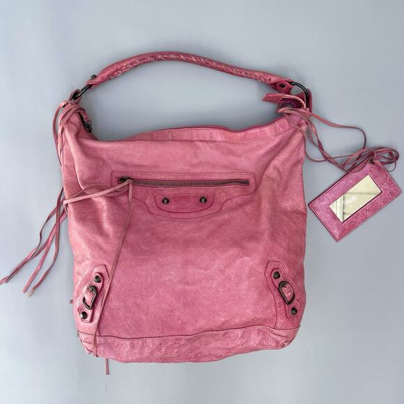BALENCIAGA Sorbet Lambskin Leather Motorcycle Day Bag - Picture 1 of 16